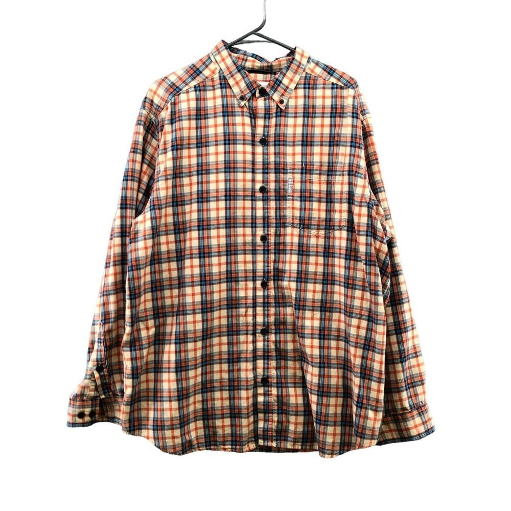 Coiumbia Long Sleeve Shirt Mens XL Plaid Orange Blue Cotton Woven Button Down‎